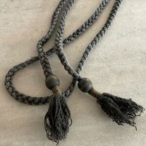 Brown braided rope cord belt with wooden beads 60” inches